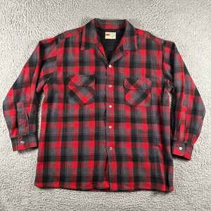 Super Japanese‎ Vtg 1950s Brushed Wool Grant-Crest Mens XL Plaid Loop Collar